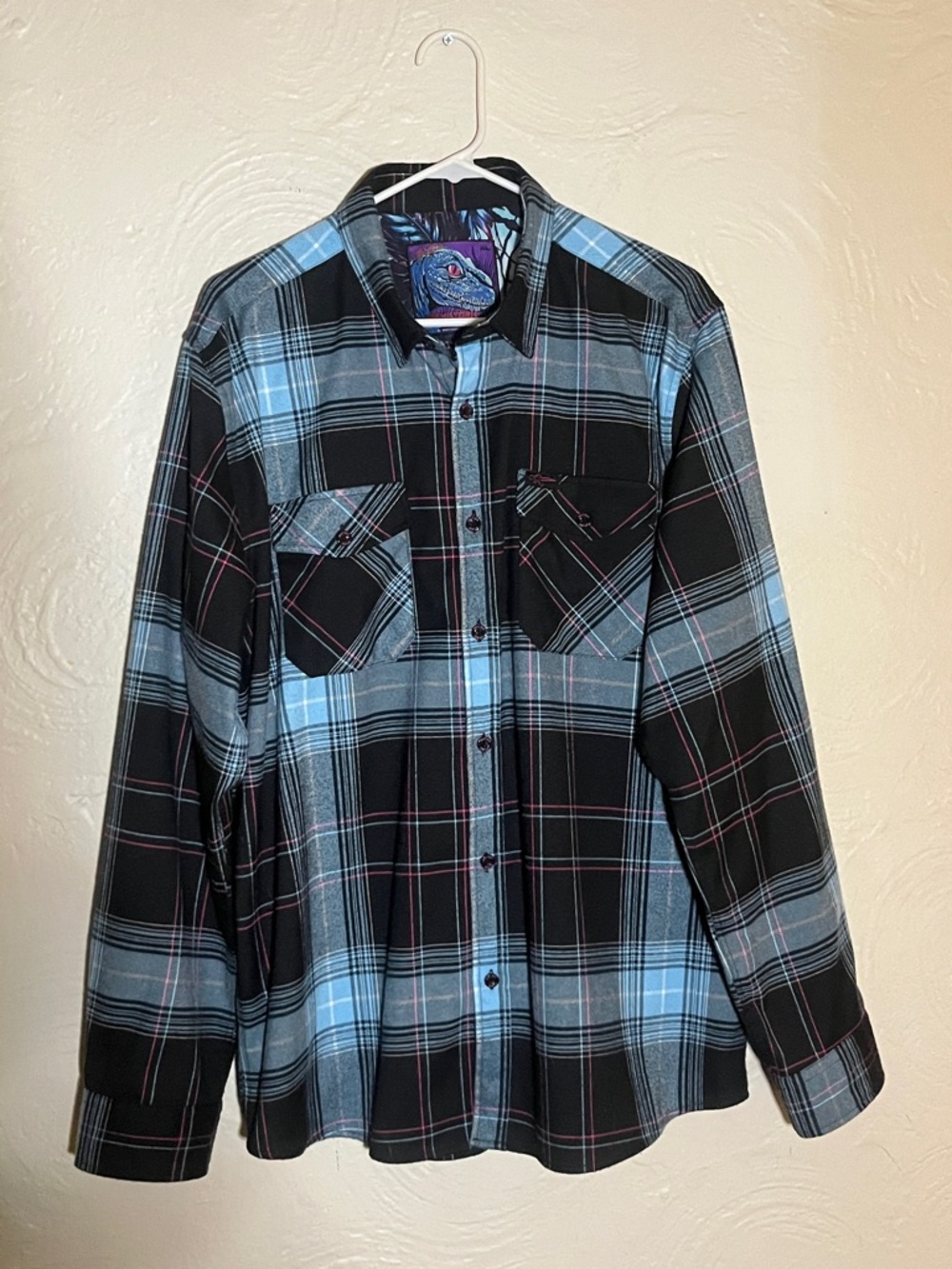 Prehistoric 2 Retro Rifle Pink and Blue Plaid Flannel